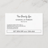 Moderne zwarte en witte schoonheidssalon loyalitei visitekaartje (Achterkant)