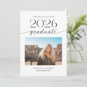 Moderne Zwarte en Witte Script 1 Foto Afstuderen Aankondiging (Staand voorkant)