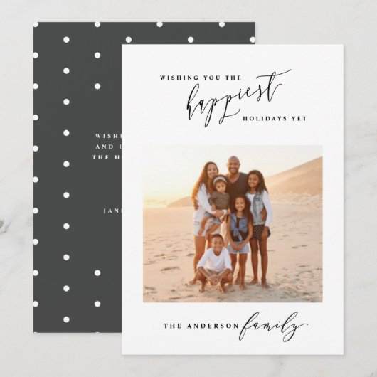 Moderne zwarte en witte script 1 foto Kerstmis Feestdagenkaart (Voorkant / Achterkant)