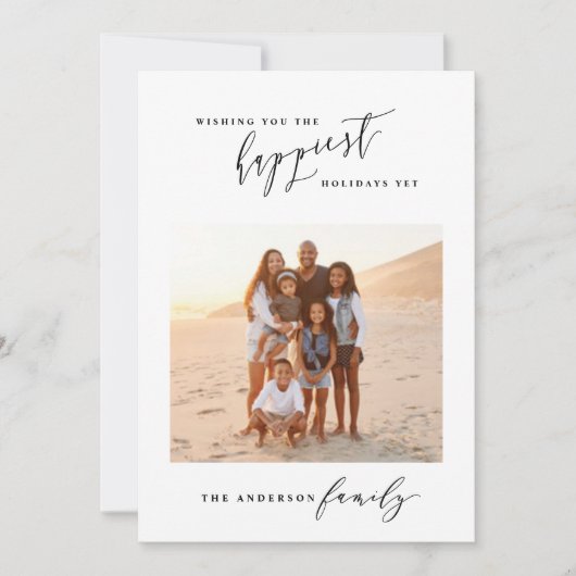 Moderne zwarte en witte script 1 foto Kerstmis Feestdagenkaart (Voorkant)