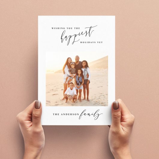 Moderne zwarte en witte script 1 foto Kerstmis Feestdagenkaart