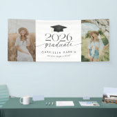 Moderne Zwarte en Witte Script Afstudeerfeest Spandoek (Beurs)
