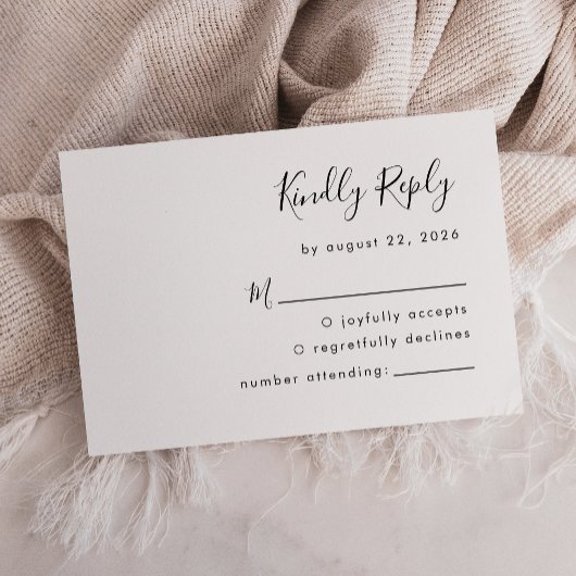Moderne Zwarte en Witte Script Bruiloft RSVP Kaartje