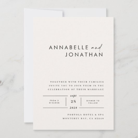 Moderne zwarte en witte script hedendaagse bruilof kaart (Voorkant)