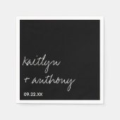 Moderne zwarte en witte script minimalistische bru servet (Voorkant)