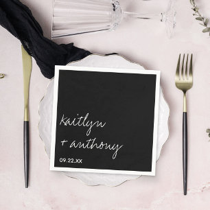 Moderne zwarte en witte script minimalistische bru servet