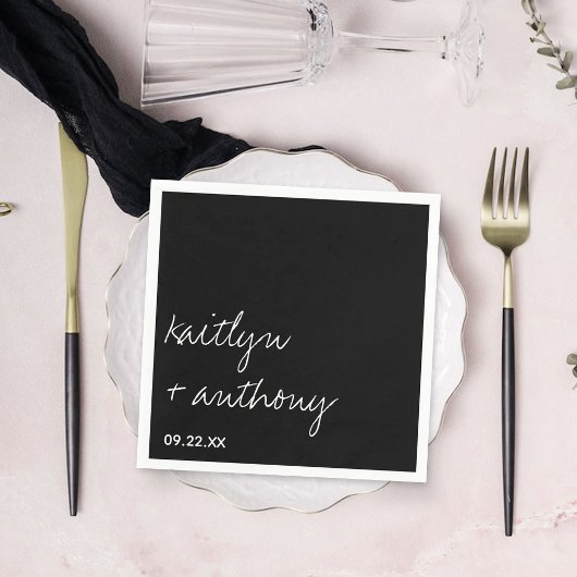 Moderne zwarte en witte script minimalistische bru servet