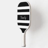 Moderne Zwarte En Witte Script Naam Pickleball Paddle (Links)