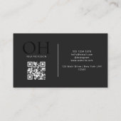 Moderne Zwarte en Witte Script QR Code Monogram Visitekaartje (Achterkant)