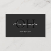Moderne Zwarte en Witte Script QR Code Monogram Visitekaartje (Voorkant)
