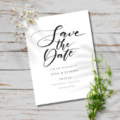 Moderne Zwarte en Witte Script Save the Date Aankondigingskaart