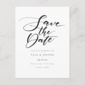 Moderne Zwarte en Witte Script Save the Date Aankondigingskaart (Voorkant)