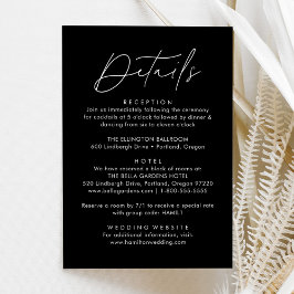 Moderne Zwarte en Witte Script Trouwdetails Informatiekaartje