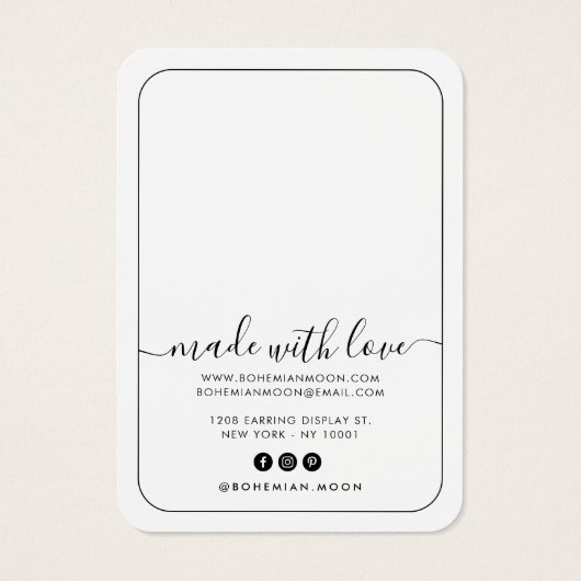 Moderne zwarte en witte sieraden met script visitekaartje (Achterkant)