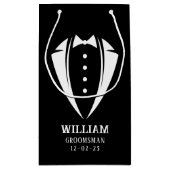 Moderne zwarte en witte smoking bruidsjonker cadea klein cadeauzakje (Achterkant)