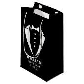 Moderne zwarte en witte smoking bruidsjonker cadea klein cadeauzakje (Voorkant Gekanteld)