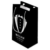 Moderne zwarte en witte smoking bruidsjonker cadea klein cadeauzakje (Achterkant Gekanteld)