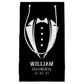 Moderne zwarte en witte smoking bruidsjonker cadea klein cadeauzakje (Voorkant)