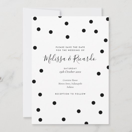 Moderne zwarte en witte stippen Save the Date Kaart (Voorkant)