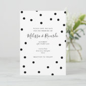 Moderne Zwarte en Witte Stippen Save the Date Kaart (Staand voorkant)