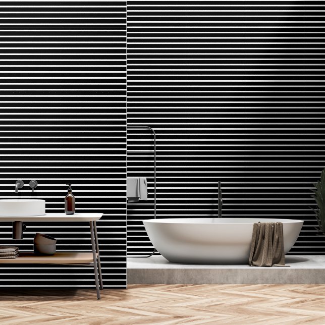 Moderne zwarte en witte streep behang (Badkamer)