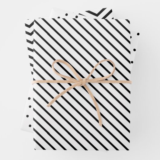 Moderne zwarte en witte streep, Chevron & Stippen Inpakpapier Vel (In situ)