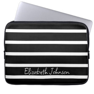 Moderne zwarte en witte streep op maat laptop sleeve