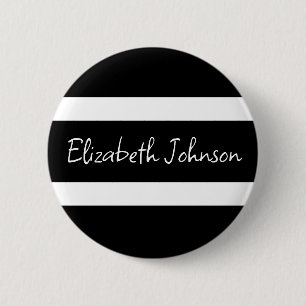 Moderne zwarte en witte streep op maat ronde button 5,7 cm