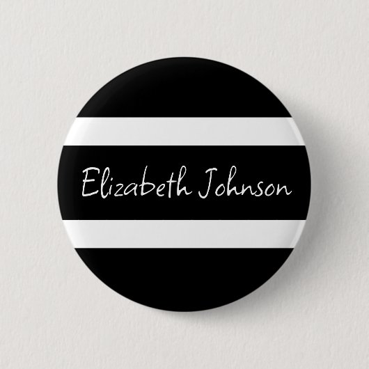Moderne zwarte en witte streep op maat ronde button 5,7 cm (Voorkant)