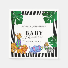 Moderne zwarte en witte streep Safari Baby Shower Servet