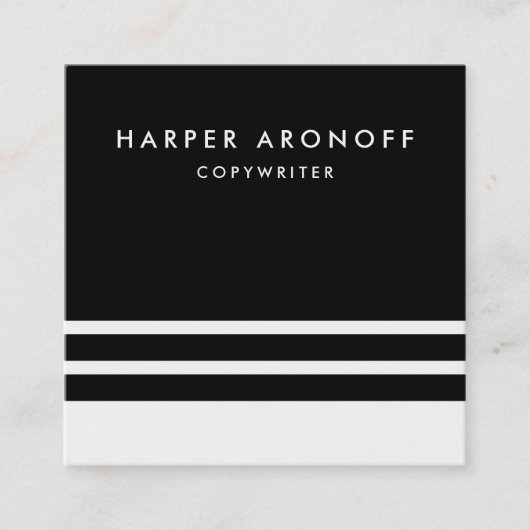 Moderne zwarte en witte streep vierkante visitekaartje (Voorkant)