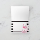 Moderne zwarte en witte strepe roze flamingo bedankkaart (Binnen)