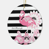 Moderne zwarte en witte strepe roze flamingo keramisch ornament (Links)