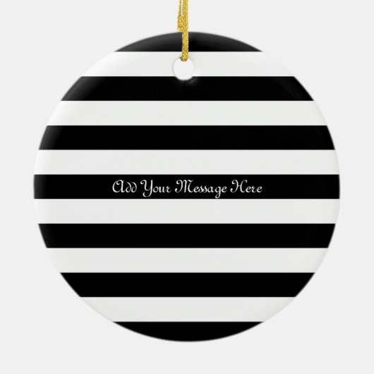 Moderne zwarte en witte strepe roze flamingo keramisch ornament (Achterkant)