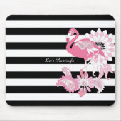 Moderne zwarte en witte strepe roze flamingo muismat (Voorkant)