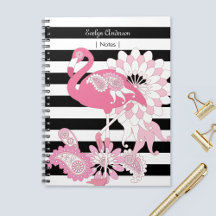 Moderne zwarte en witte strepe roze flamingo