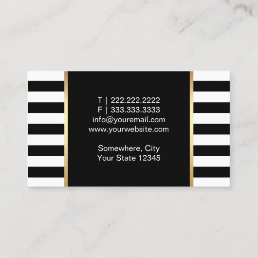 Moderne zwarte en witte strepen - Aangepaste Logo Visitekaartje (Achterkant)
