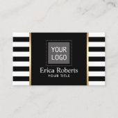Moderne zwarte en witte strepen - Aangepaste Logo Visitekaartje (Voorkant)