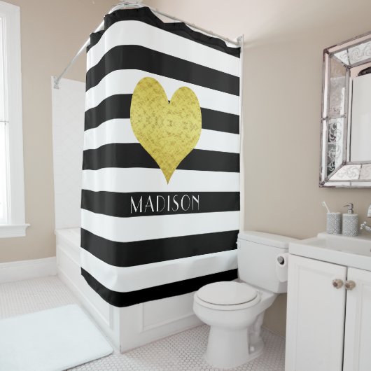 Moderne zwarte en witte strepen douchegordijn (In situ)
