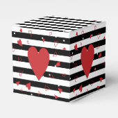 Moderne zwarte en witte strepen en rode harten bedankdoosjes (Voorkant Zijde)