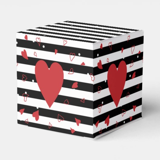 Moderne zwarte en witte strepen en rode harten bedankdoosjes (Achterkant)