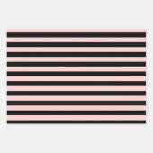 Moderne zwarte en witte strepen en roze bloemen inpakpapier vel (Voorkant 2)