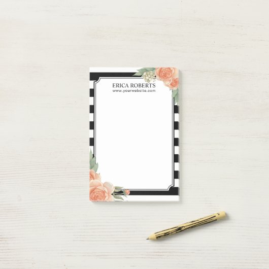 Moderne zwarte en witte strepen  Floral Salon Post-it® Notes (Op bureau)