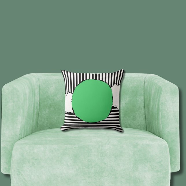 Moderne zwarte en witte strepen groene stip kussen (Green Centered Circle Pillow)