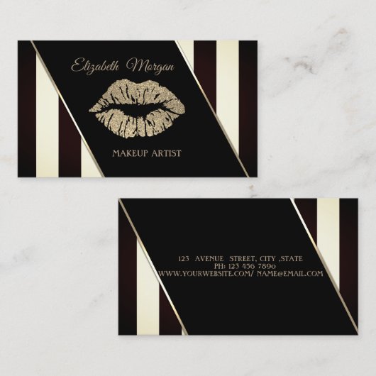 Moderne zwarte en witte strepen, lips visitekaartje (Voorkant / Achterkant)