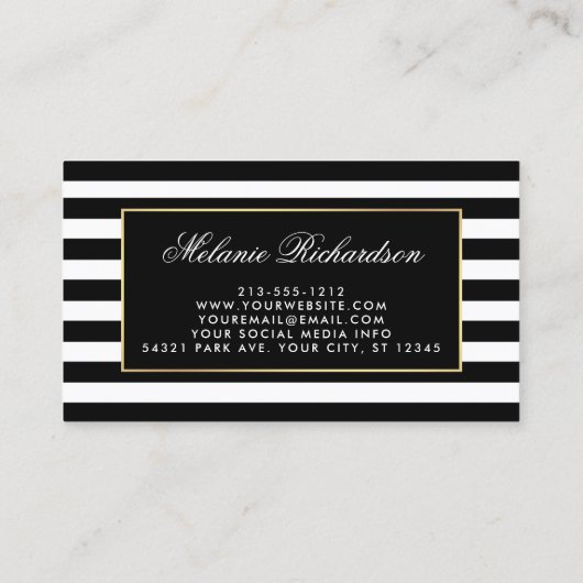Moderne zwarte en witte strepen met Gold Lijst Visitekaartje (Achterkant)