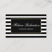 Moderne zwarte en witte strepen met Gold Lijst Visitekaartje (Voorkant)