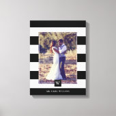 Moderne zwarte en witte strepen Monogrammed Foto Canvas Afdruk (Voorkant)
