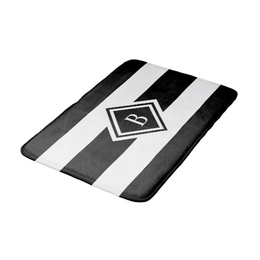 Moderne zwarte en witte strepen, monogrammen badmat (Gekanteld)