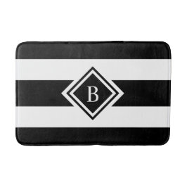 Moderne zwarte en witte strepen, monogrammen badmat